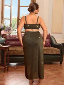 Swim Oasis Conjunto de traje de baño de 3 piezas con adorno de anillo de metal hueco al estilo europeo y americano para mujer de talla grande