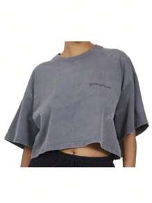 Good for Nothing Vintage grijs cropped T-shirt