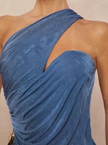 Lumalex 秋季简约复古风锐舞节服装 正式秋季简约复古风夏季泳装泳衣泳装度假优雅复活节波西米亚风海滩热门户外丰富层次婚礼季宴会成人礼海滩海边女士金属色不对称褶皱垂褶紧身迷你连衣裙单肩连衣裙蓝色连衣裙单肩正式连衣裙优雅单肩连衣裙垂褶连衣裙褶皱连衣裙单袖连衣裙 - 霧霾藍 - 查看 8