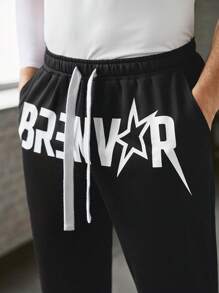 Manfinity BRENVOR Pantalones deportivos casuales de hombre, tejidos, holgados, con cordón en la cintura