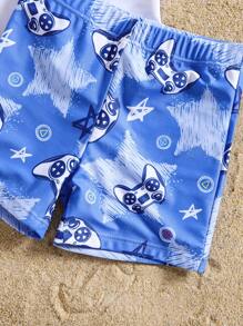 Ensemble de maillot de bain 2 pièces pour jeunes garçons, imprimé fixe partiel à l'avant, imprimé aléatoire ailleurs