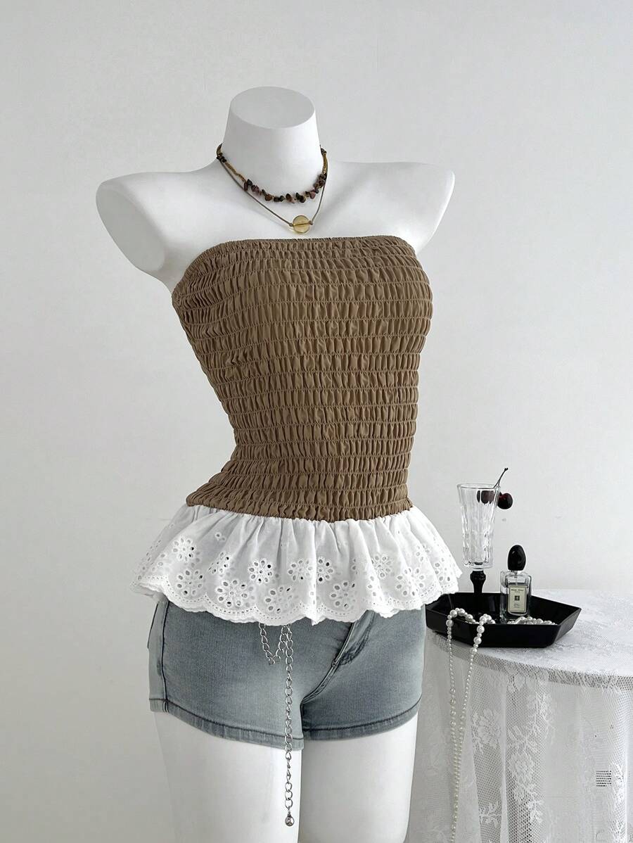 SHEIN Unity 女士纯色抹胸,简约实用,多用途 - 卡其色 - 查看 1