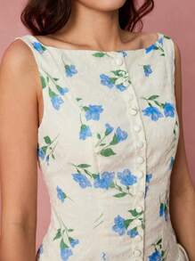 Enchnt Vestido mini estampado sin espalda y sin mangas, para el verano