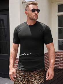 Manfinity VCAY Men's Knit Casual Loose Fit Short Sleeve T-Shirt, Summer - Black - View 3