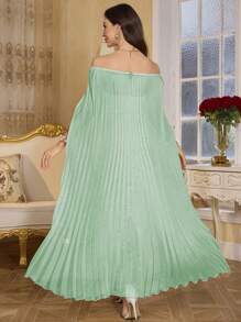 SHEIN Clasi Women's Solid Color Off Shoulder Batwing Sleeve Pleated Dress And Strapless Dress, Elegant 2pcs Set