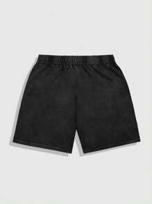 ROMWE MEN Grunge Punk Shorts casuales para hombres con bolsillo delantero y detalles de estampado de letras, uso diario minimalista
