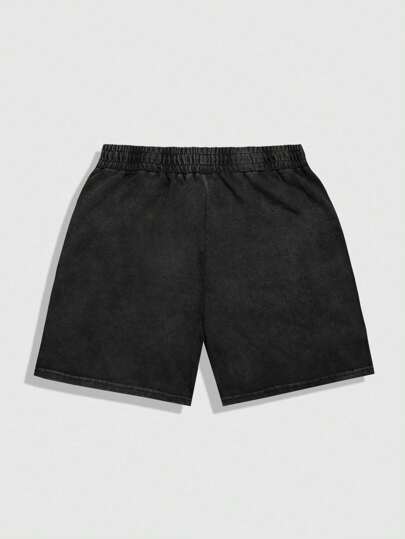 Grunge Punk Men's Front Tie Pocket Letter Print Detail Casual Shorts, Minimalist Daily Wear