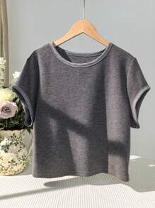 SHEIN EZwear 夏季大码纯色休闲圆领短袖T恤