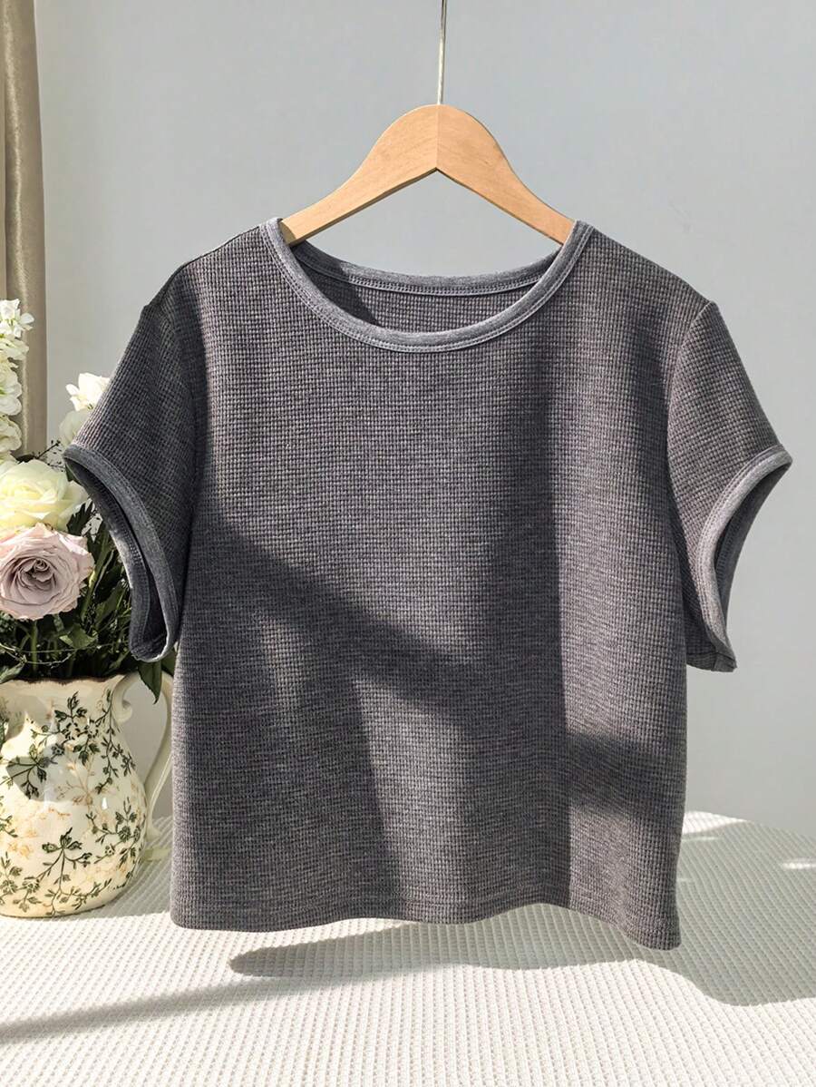 SHEIN EZwear 夏季大码纯色休闲圆领短袖T恤