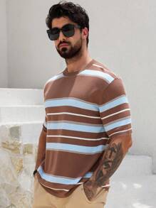 DAZY Men's Summer Striped Patchwork Color Blocking Knit Sweater - Multicolor - View 3