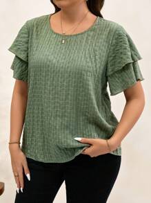 SHEIN Clasi 大码纯色短袖休闲上衣，简约时尚，适合夏季日常穿着，适合派对、夏季等各种场合。 - 綠色 - 查看 6