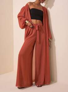 Zivah 2025 新款百搭简约海滩/波西米亚风/波西米亚女装/女士节日服装/狂欢节/复活节女装/老钱风格女装/乡村音乐会服装高个子女士两件套服装 2 件超长裙套装 - 棕色 - 查看 5