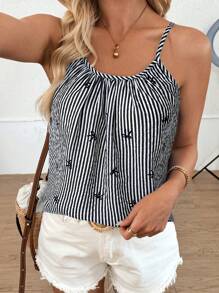 SHEIN LUNE Top de tirantes tipo camiseta informal con estampado de mariposas y rayas, estilo vacacional para verano