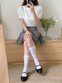 DAZY Women's Casual Sweet Round Neck Short Sleeve Top, Summer T-Shirt - White - View 6