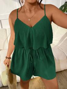 SHEIN VCAY Plus Size Women's Casual Sleeveless Embroidered Jumpsuit For Daily/Vacation Wear Green Romper Women Short Romper Casual Romper Short Jumpsuits For Women Swiss Dot Romper