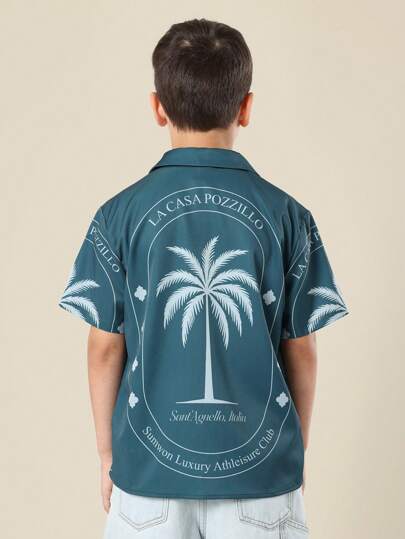 SUMWON Luxury Vacation Club Shirt Sant Agnello Italia Palm Tree Beachwear Summer Resort Button Down Aloha Retro Casual Leisure
