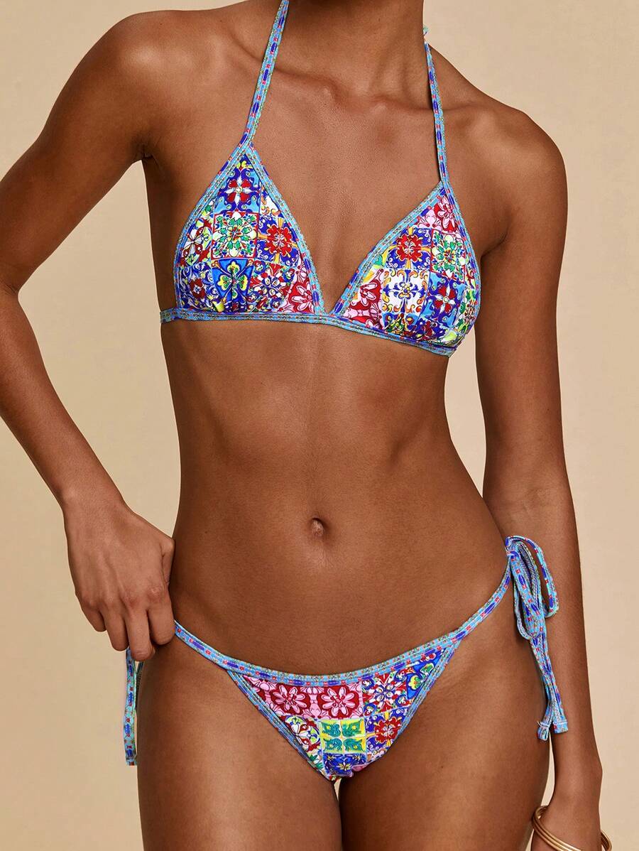 Travachic Women's Halter Strap Retro Triangle Fashion Summer Bikini Set Swim Suits For Women Women Bikini Sets Swimwear Women Bikini Sets Bikini Set ,Bathing Suits Women Women Bikini Sets,Beach Outfits For Woman,Beach Outfit For Women - Multicolor - View 1