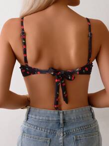 Swim Mod Women's Sweet Cherry Print Ruffled Trim Beach Halter Swimwear Top, Summer - Multicolor - View 2