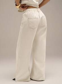 Avantive Off-White Summer Casual Everyday Women's Baggy Wide Leg Jeans,90s Y2k Vintage Low Rise Streetwear,Western Business Wear,Cowgirl Fairy Style Pants - White - View 2