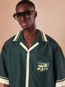 SUMWON Áo sơ mi ném bóng Sorrento Lemon Ý cổ điển thường ngày nghỉ dưỡng phong cách ven biển giải trí thời trang đường phố mặc ở nhà mùa hè - Màu xanh lá cây đậm - Xem 5