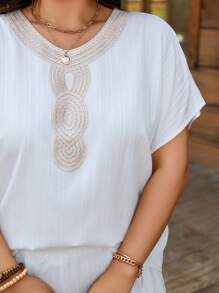 SHEIN LUNE 大码女士夏季服装两件套女士度假服装女士商务休闲女士两件套夏季服装乡村服装 - 白色 - 查看 9