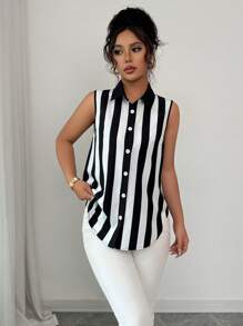 Selianne Digital Print Sleeveless Casual Loose Shirt For Commuting