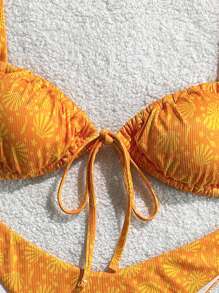 Swim Mod Bộ bikini gợi cảm 2 mảnh vải dệt kim có gân, dây buộc phía trước, áo ngực tam giác xếp nếp và quần cắt cao, kỳ nghỉ hè - trái cam - Xem 4