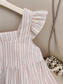 Jouncy New Stylish Striped Ruffled Sleeve Square Collar Casual Cap Sleeve Blouse For Women