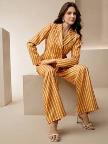 Anewsta Nuovo set da donna primavera/estate composto da blazer casual a righe e pantaloni morbidi con vita alta
