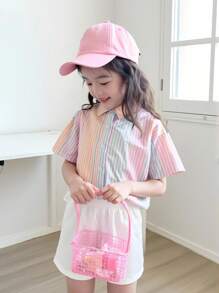 SHEIN Genkimix Kids Áo croptop kẻ sọc nhiều màu sắc dành cho bé gái - Nhiều màu - Xem 7