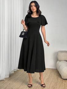 Modelyn Women's Elegant Party/Wedding Ruched A-Line Dress With Shawl Collar