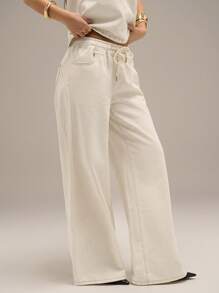 Avantive Off-White Summer Casual Everyday Women's Baggy Wide Leg Jeans,90s Y2k Vintage Low Rise Streetwear,Western Business Wear,Cowgirl Fairy Style Pants - White - View 4