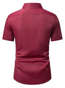 Manfinity Mode Men's Solid Color Button-Up Short Sleeve Formal Work Shirt - Burgundy - View 2