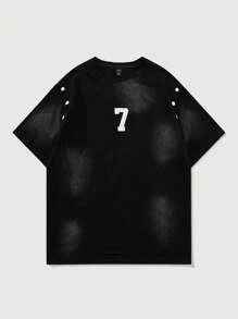 ROMWE MEN Street Life 男士标语印花结构T恤，适合春夏季日常穿着 - 黑色 - 查看 1