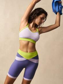 VARSITIE Women Contrast Color Trim Casual Sports Bra, Summer Gym Top