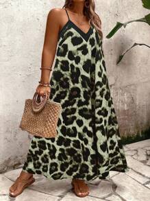 SHEIN Holidaya 大码女式豹纹A字宽松沙滩裙度假休闲装