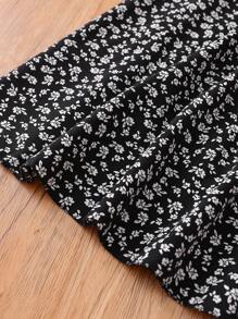 SHEIN Unity Setelan 2 Potong Musim Semi/Panas Terbaru Motif Vintage Elegan Prancis, Atasan Crop Warna Polos yang Menonjolkan Pinggang dan Rok Midi Model A-Line, Nuansa Seksi - Hitam - View 3