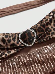 ROMWE J-Fashion Vintage tief ausgeschnittenes sexy Leoparden-Pailletten-Party-Halterkleid im Y2K-Stil für Frauen