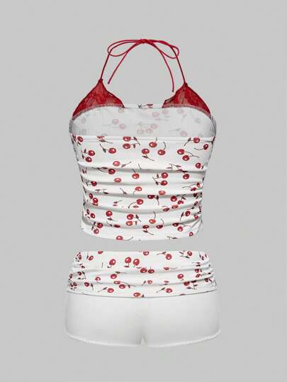 ROMWE Avant 2pcs Plus Size Set: Spaghetti Strap Camisole Top And Shorts, Fashionable Summer Outfit