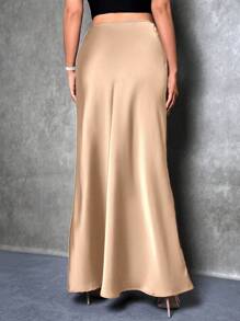 SHEIN PETITE Falda maxi elegante y versátil para mujer, estilo femenino, para el verano, falda elegante