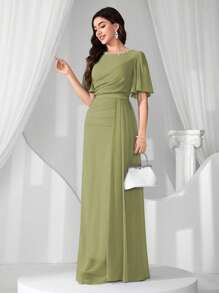 高端晚礼服舞会礼服，带亮片和仿珍珠领，精致淑女优雅奢华礼服 - 草綠色 - 查看 5