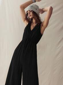 Wildy Bộ đồ liền thân Bohemian cổ chữ V màu nâu theo phong cách nghỉ dưỡng miền Tây nước Mỹ - màu đen - Xem 6