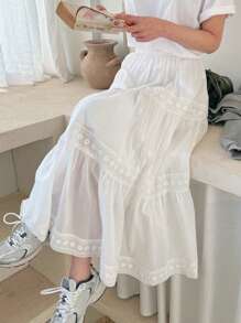 DAZY 女士蕾丝拼接白色芭蕾舞裙 白色波西米亚风半身裙 - 白色 - 查看 4