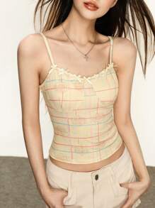 Rina Fox 性感紧身蝴蝶结装饰格子女式吊带背心