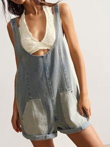 Bohemela Boho Woven Striped Denim Romper For Women, Back To School, Vintage, Western Wear Women - Light Wash - View 2