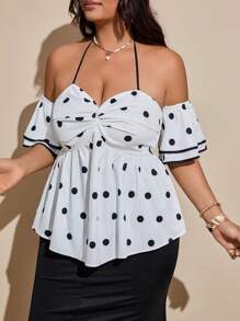 Viva Relle 2025 Women Plus Size Elegant Fashionable Daily Tie-Up Decor Cinched Waist Streetwear Stylish Spring/Summer Fabric Cuff Double Layer Versatile Blouse - White - View 4