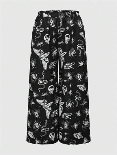 Goth Plus Size Dark Moth Allover Print Casual Pants