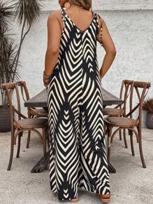 SHEIN VCAY Monos holgados con cordón y estampado integral de talla grande