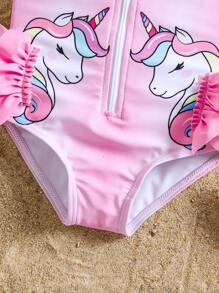 Newborn Baby Zip-Up Swimsuit, Cute 3D Pink Design - Baby Pink - View 5