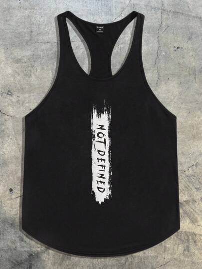 Canotta casual da uomo con stampa a lettere, senza maniche, adatta per uso quotidiano e pendolarismo, estiva